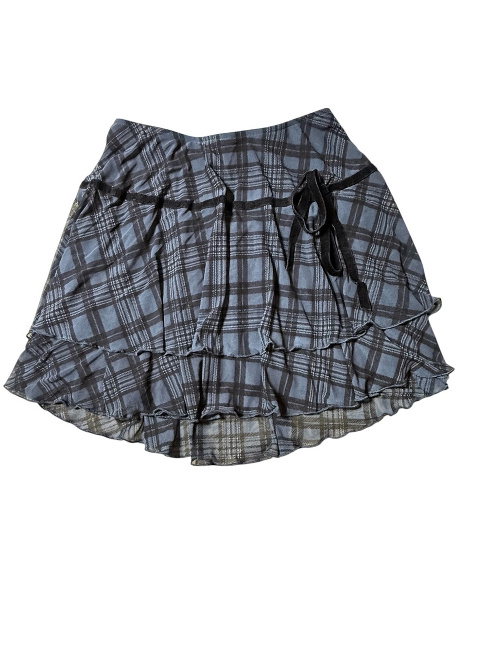 Vintage 90s Grunge Blue Plaid Layered Ruffle Skirt Cyber Coquette Hot Topic M